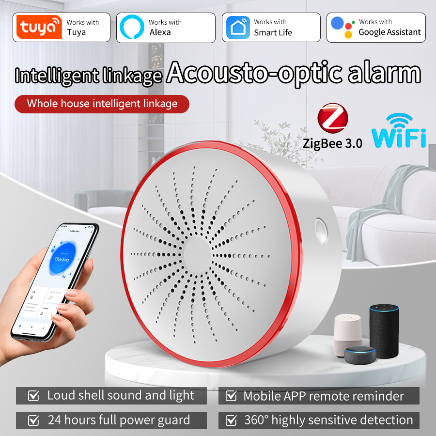 Home Security Equipment - Sirène d'alarme intelligente Tuya WiFi ZigBee,