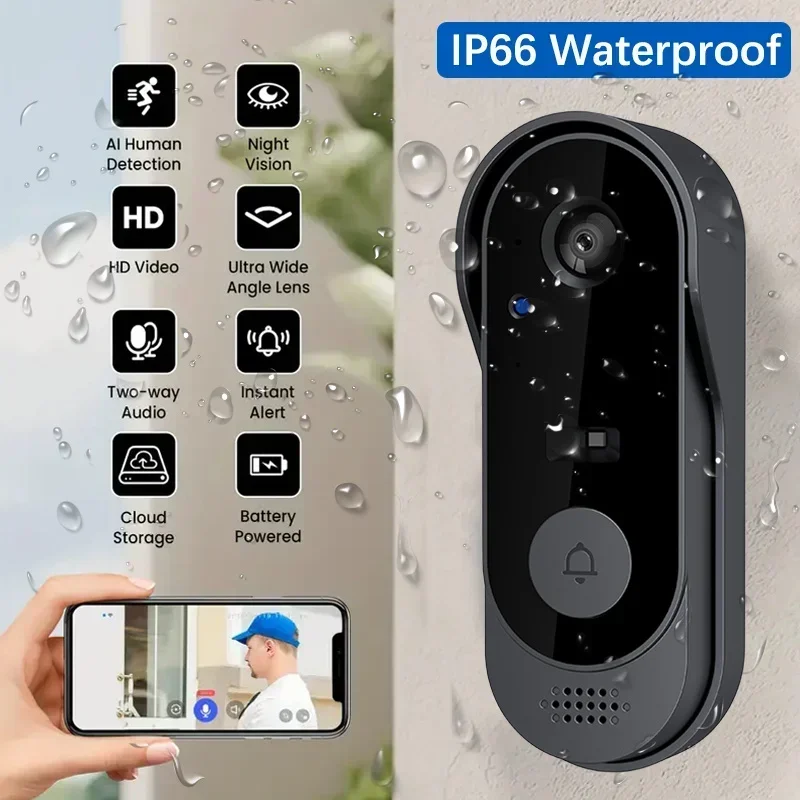 Home Security Video Systems - Sonnette vidéo HD sans fil étanche,